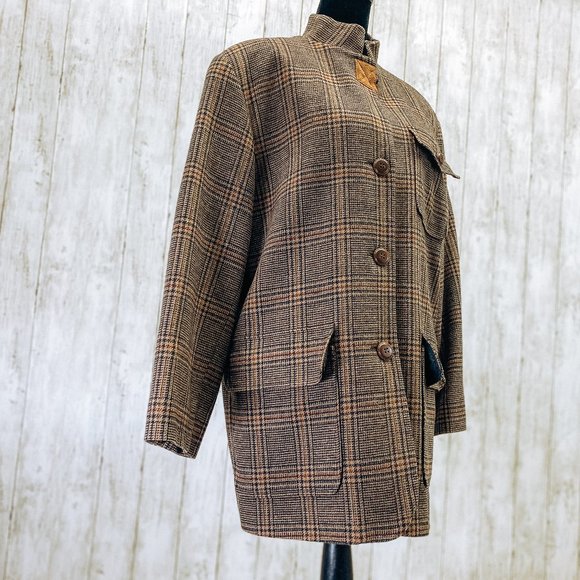 Rare Harve Bernard Ladies Retro Flannel Long Brown Wool Japanese Collar Coat 12 - Picture 2 of 14